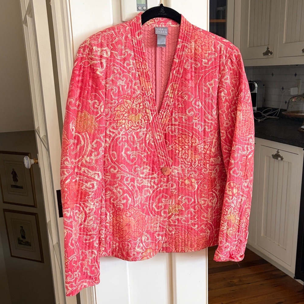 SIGRID OLSEN Coral Pink Printed Quilted Blazer Women’s Large